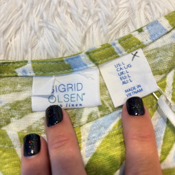 SIGRID OLSEN 100% Linen Short Sleeve Back Button Palm Print Top NWT flawed large - Picture 4 of 11